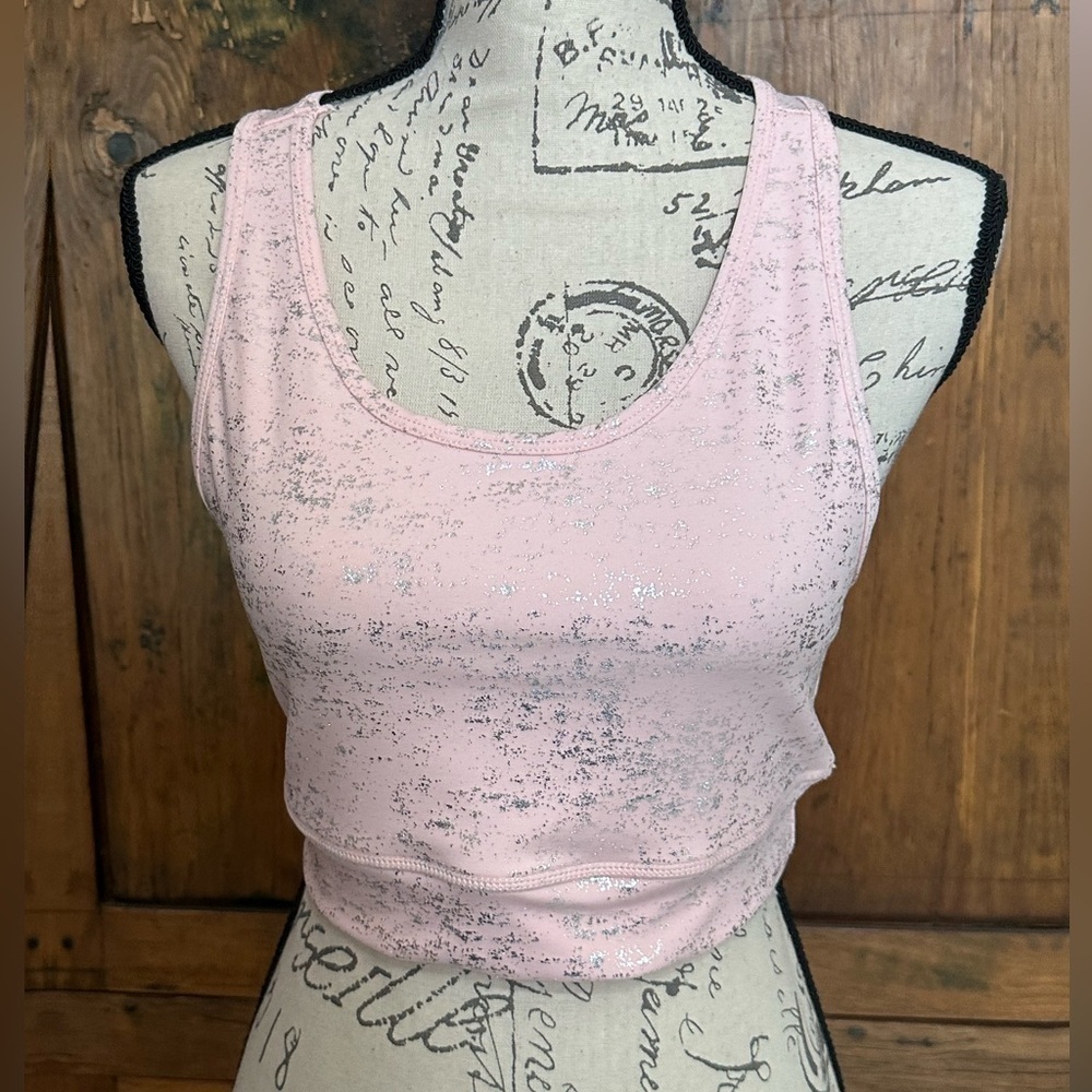 Kimberly Silver Shimmery Light Pink Bra and Leggings Yoga Set Size Medium